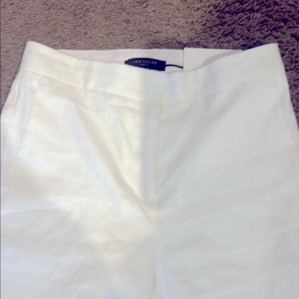 Ann Taylor White Linen “The Ankle” High Waist Slim Pants